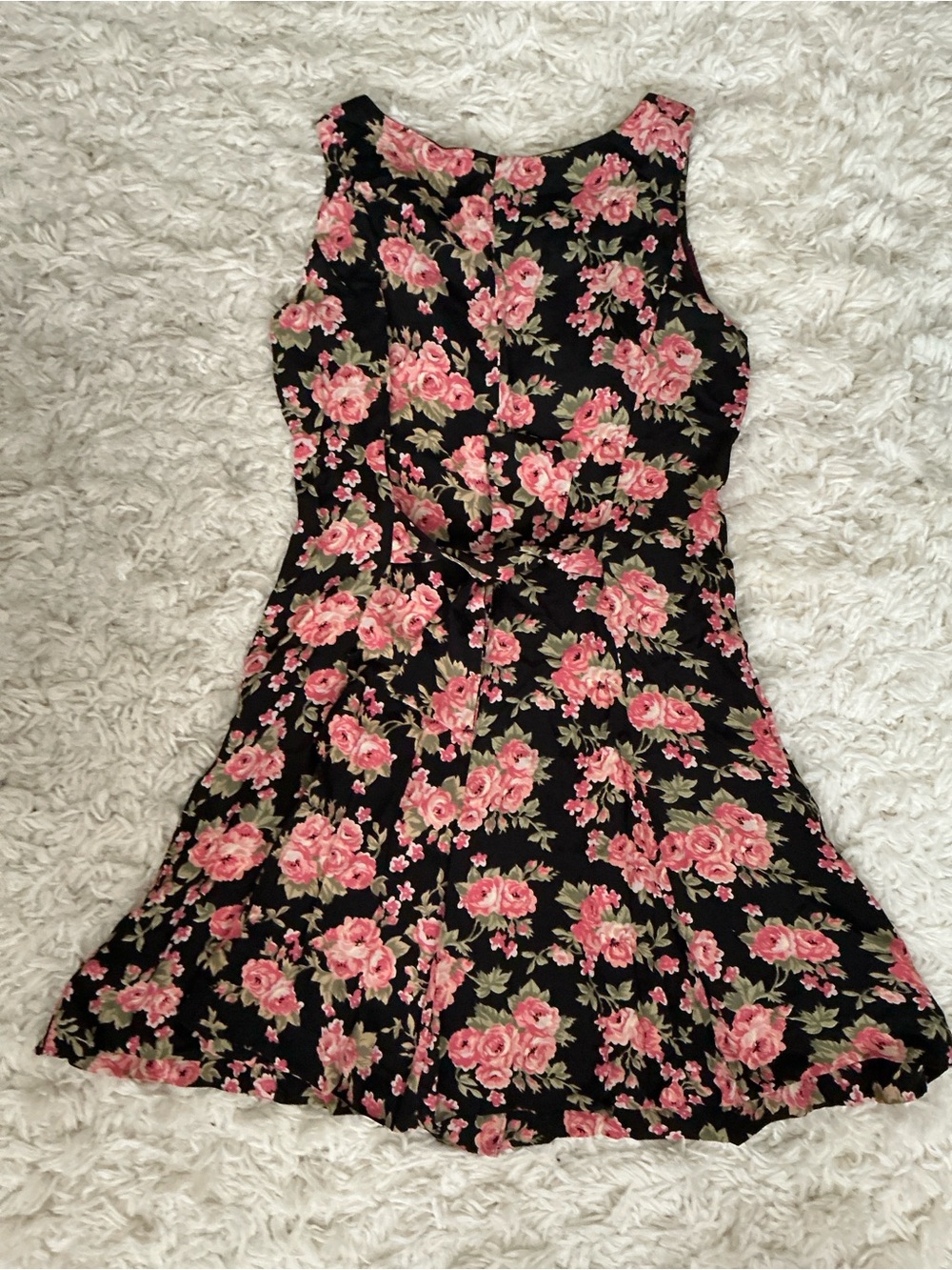 VINTAGE 90s Black Floral Mini Dress - Picture 2 of 5